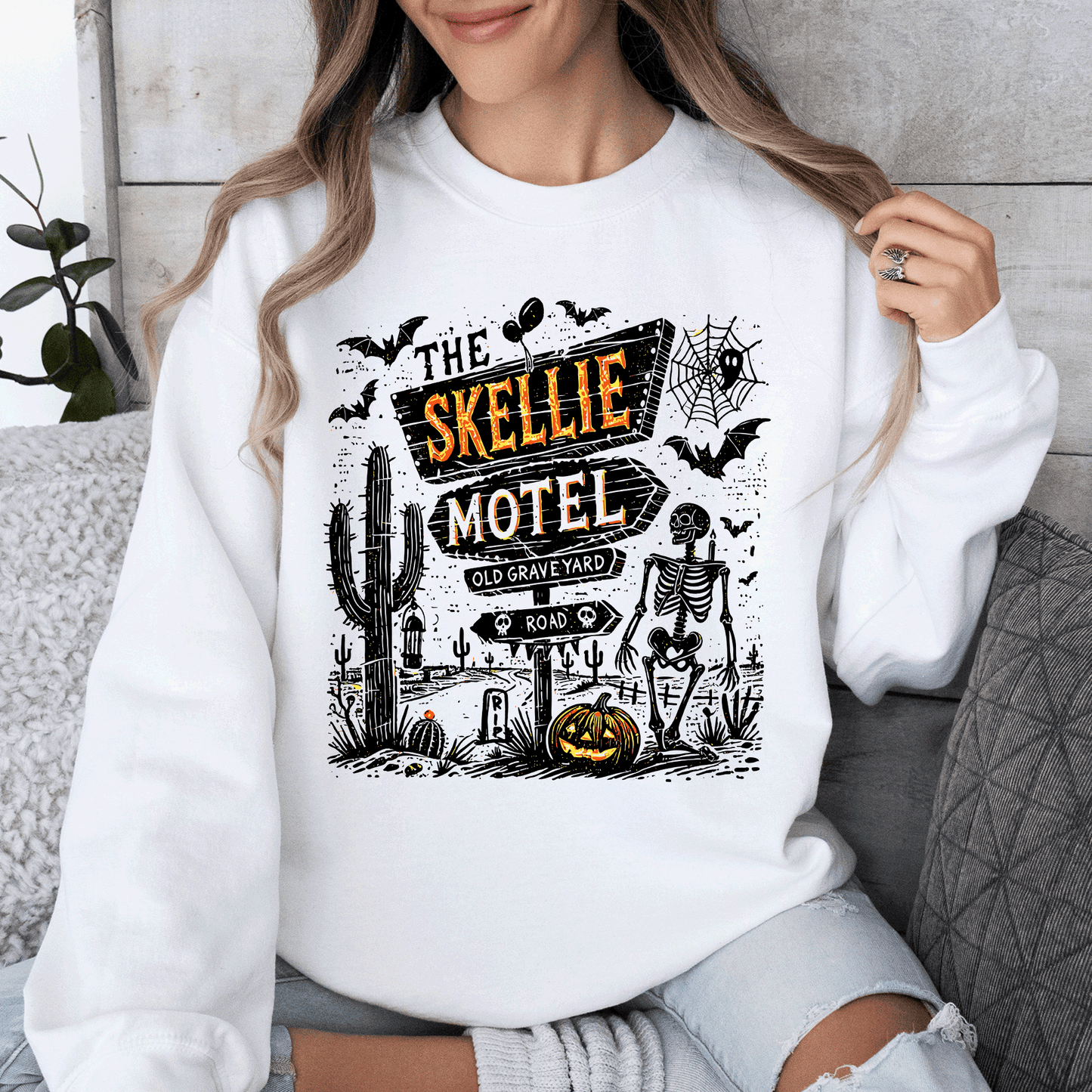 The Skellie Motel, Skeleton, Halloween Sweatshirt