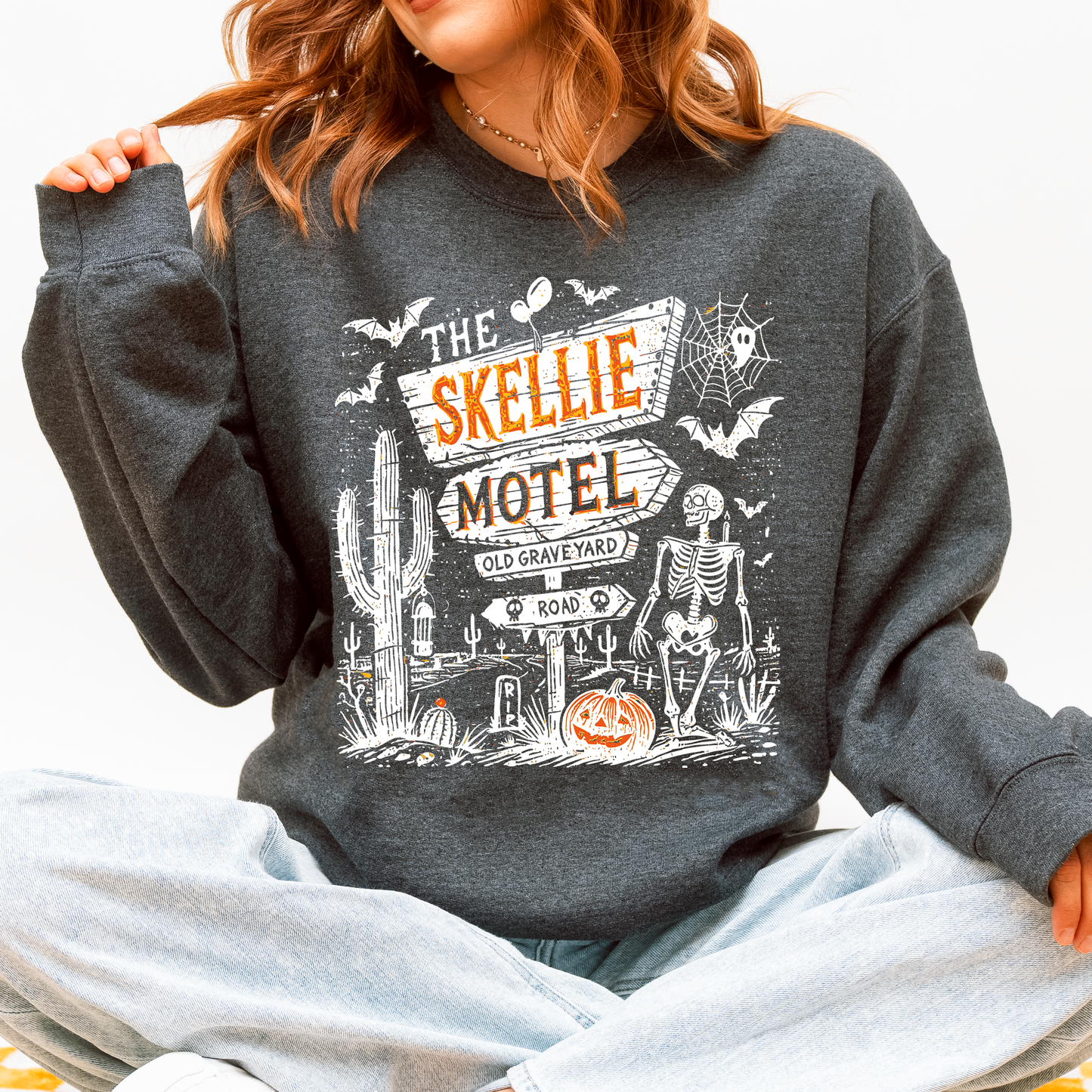 The Skellie Motel, Skeleton, Halloween Sweatshirt