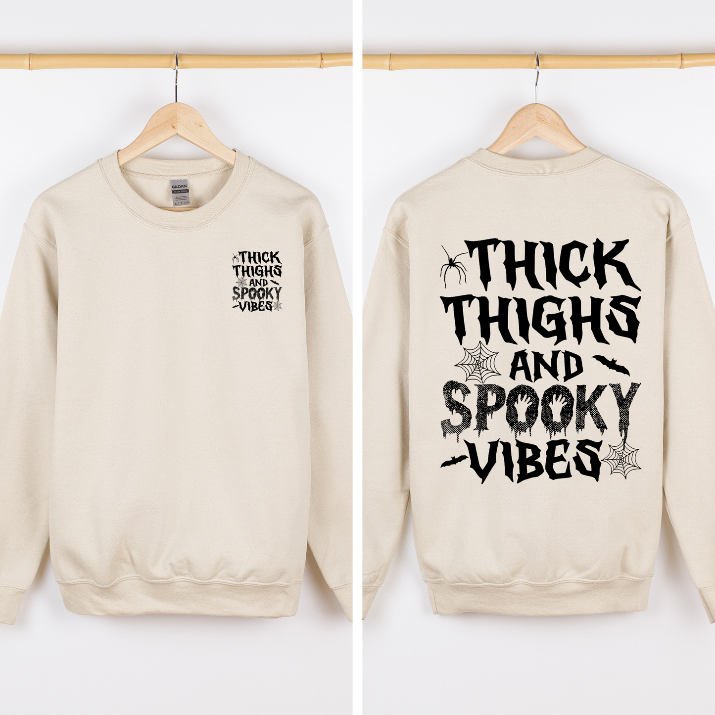 Thick Thighs Spooky Vibes Front and Back Halloween Hoodie Fall Hoodie