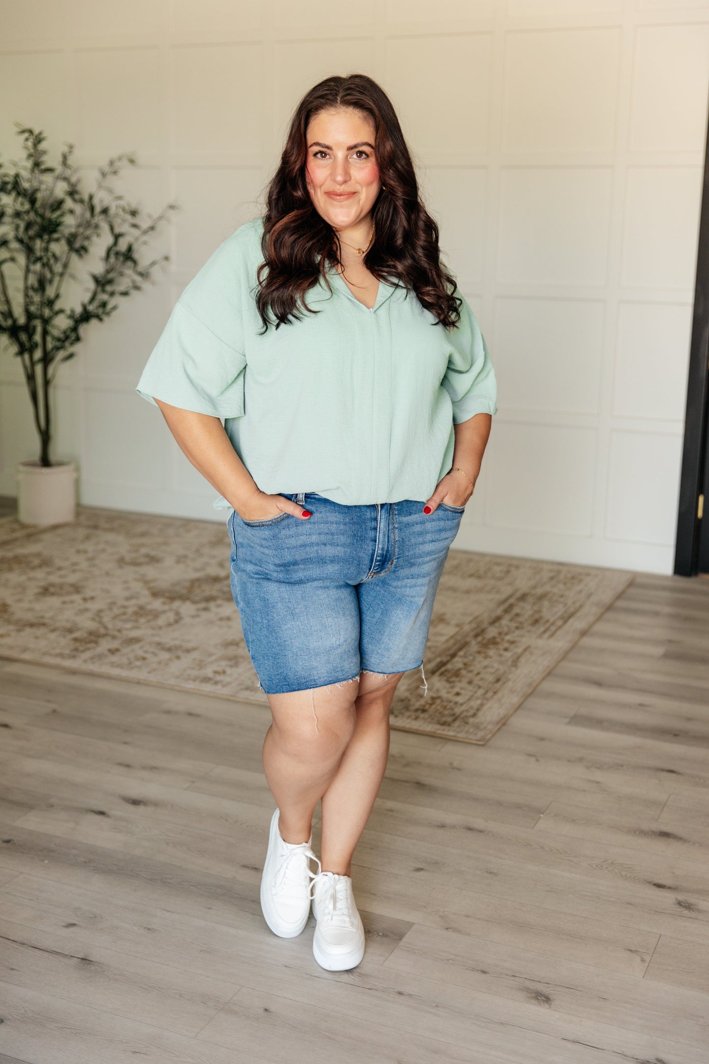 Things Are Looking Up Crinkle Woven V-Neck Top