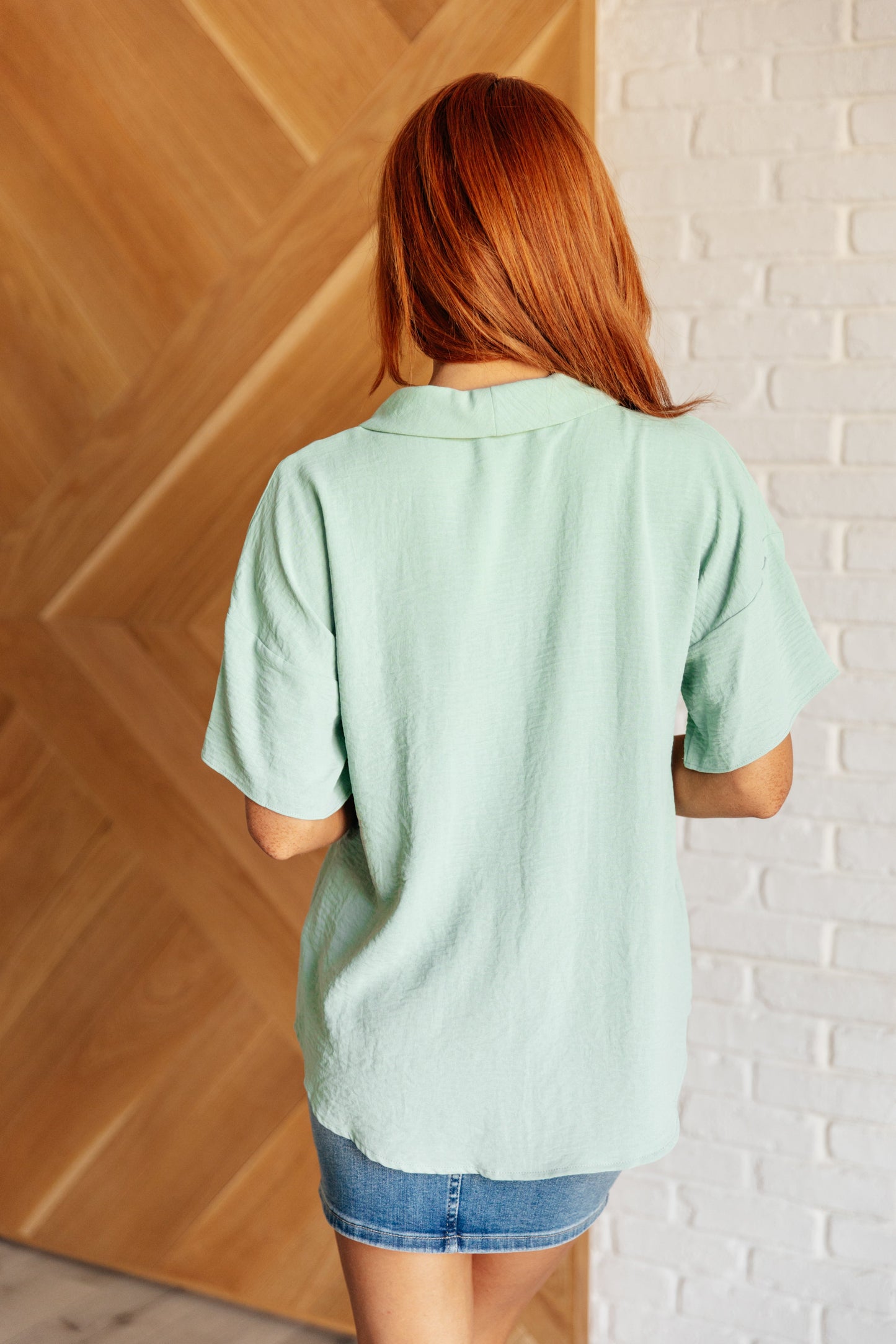 Things Are Looking Up Crinkle Woven V-Neck Top