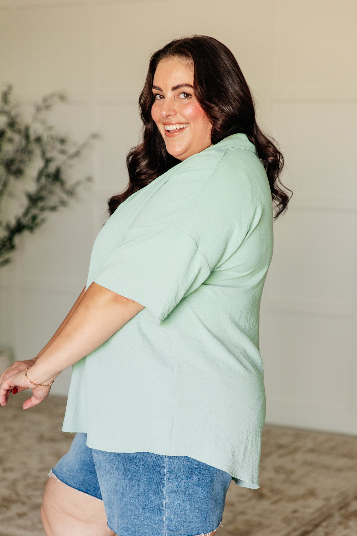 Things Are Looking Up Crinkle Woven V-Neck Top