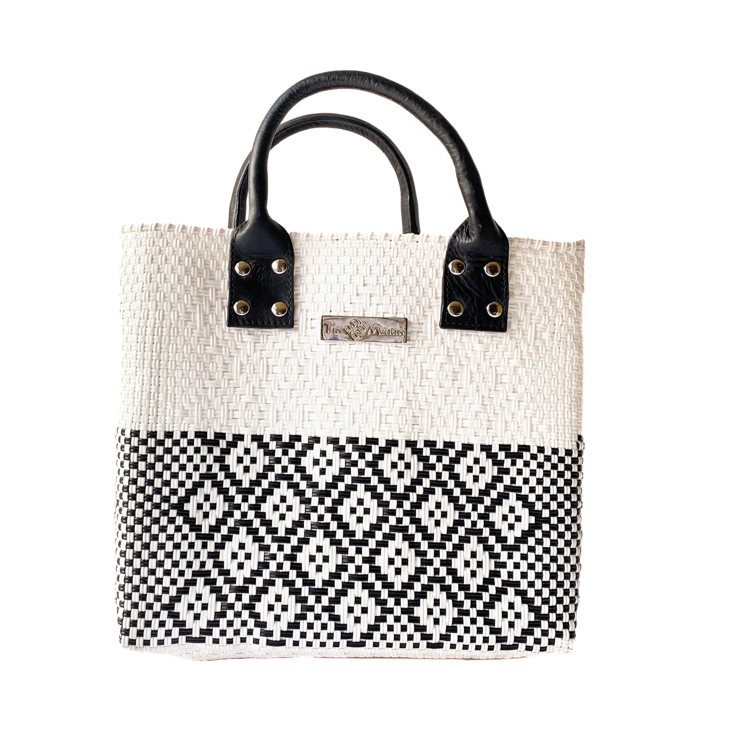 Large White Woven Crossbody Bag Tan Leather Tin Marin