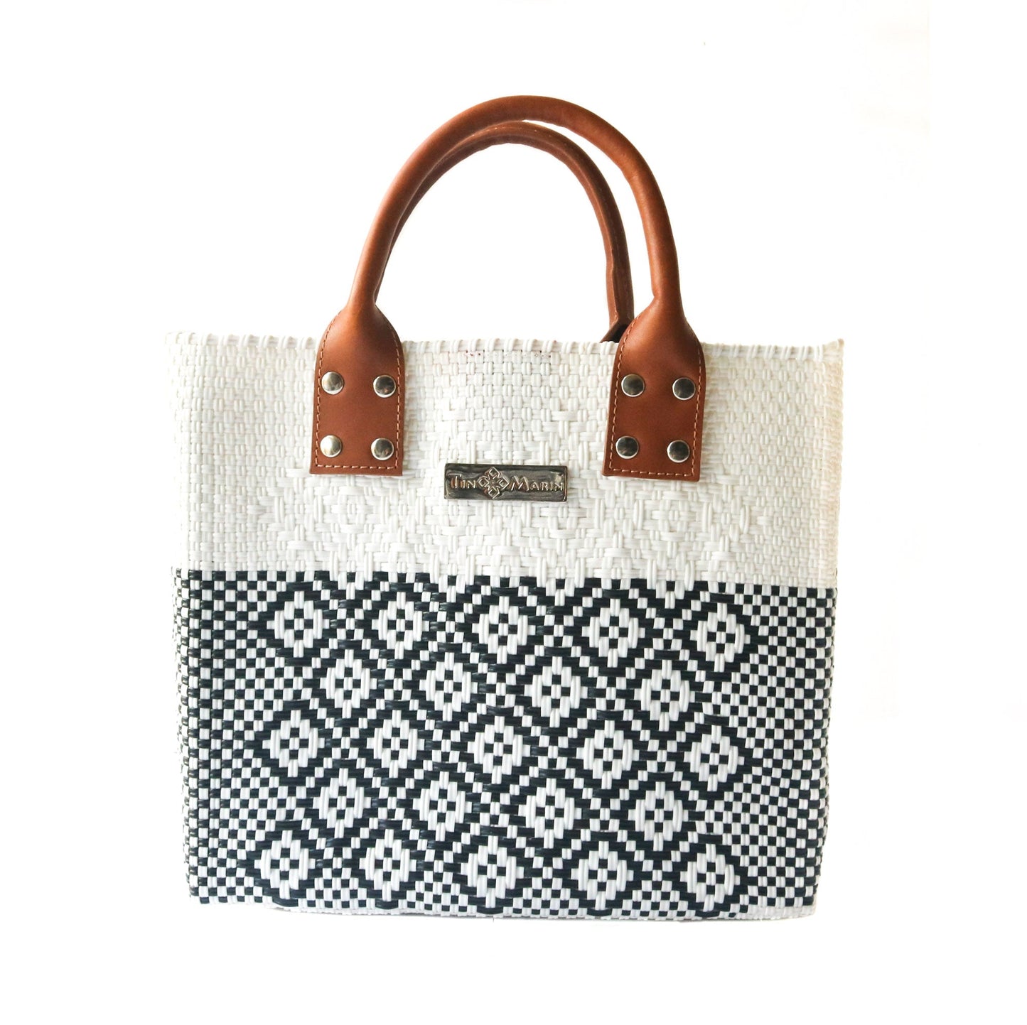 Large White Woven Crossbody Bag Tan Leather Tin Marin