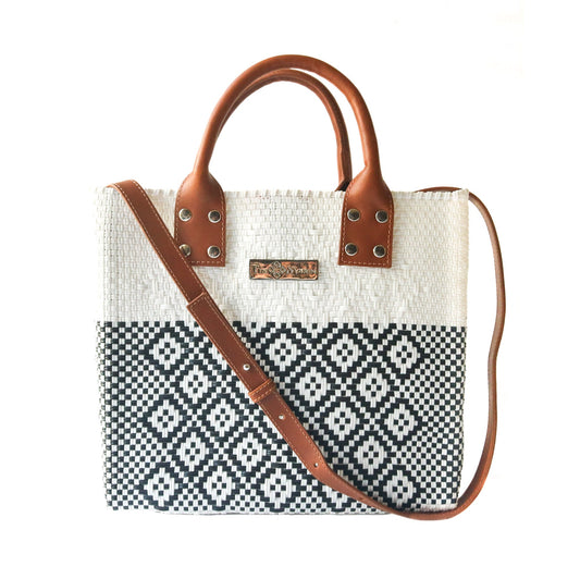 Large White Woven Crossbody Bag Tan Leather Tin Marin