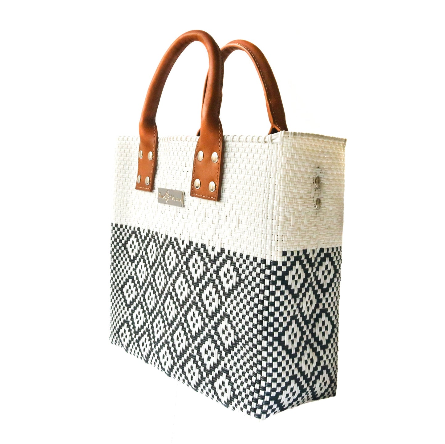 Large White Woven Crossbody Bag Tan Leather Tin Marin