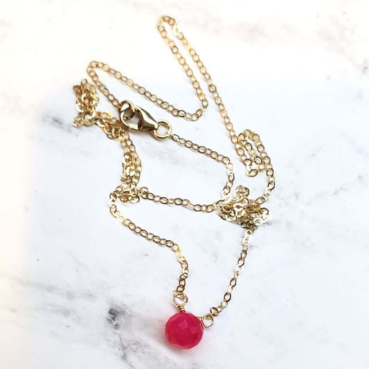 Hot Pink Chalcedony Tiny Gold Filled Necklace Alexa Martha Designs