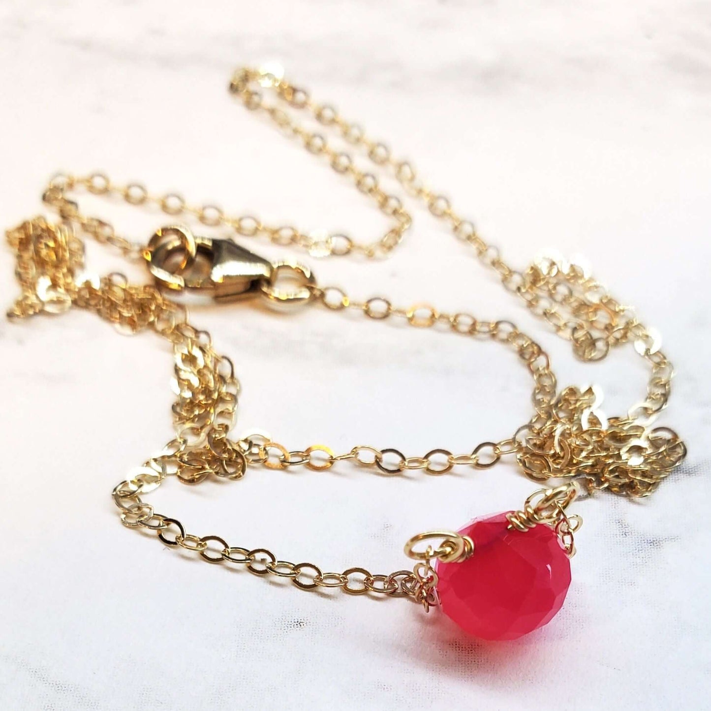 Hot Pink Chalcedony Tiny Gold Filled Necklace Alexa Martha Designs