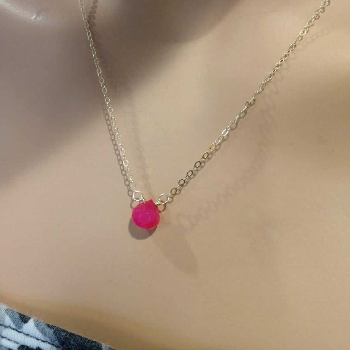 Hot Pink Chalcedony Tiny Gold Filled Necklace Alexa Martha Designs
