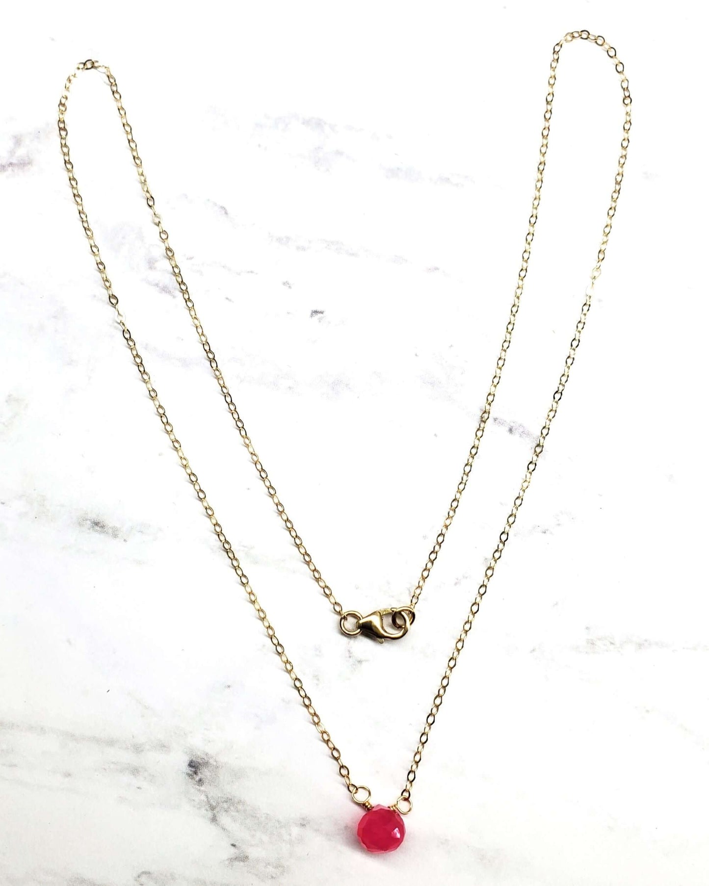 Hot Pink Chalcedony Tiny Gold Filled Necklace Alexa Martha Designs