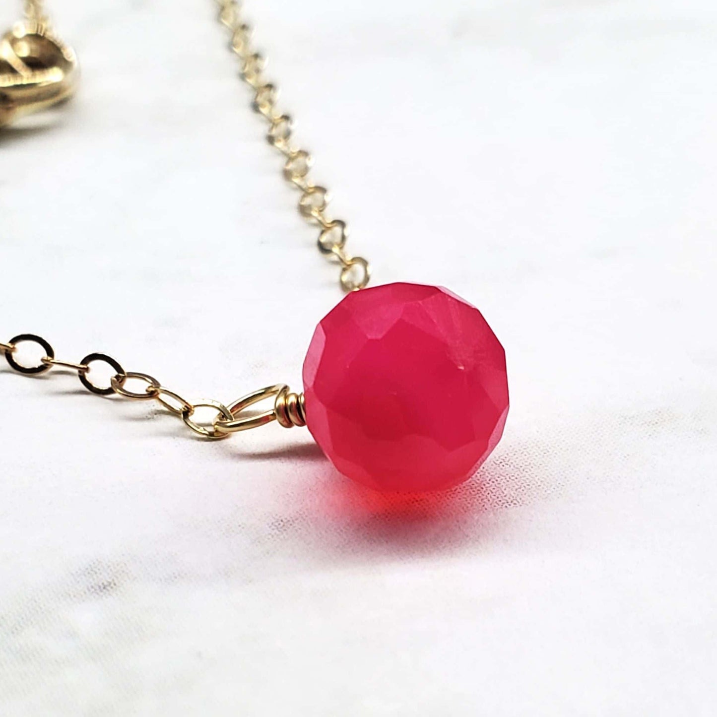 Hot Pink Chalcedony Tiny Gold Filled Necklace Alexa Martha Designs