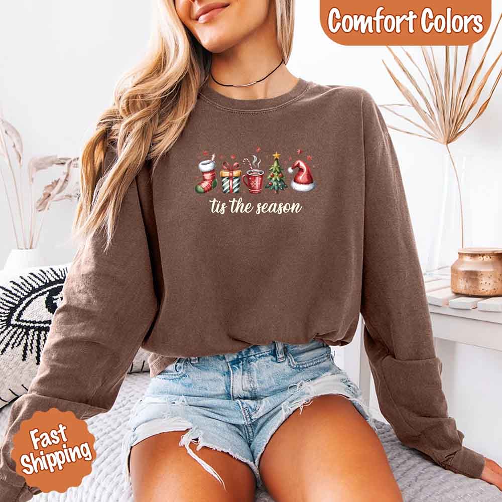 Tis The Season Comfort Colors Long Sleeve Christmas Shirt