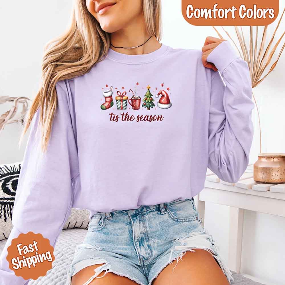 Tis The Season Comfort Colors Long Sleeve Christmas Shirt