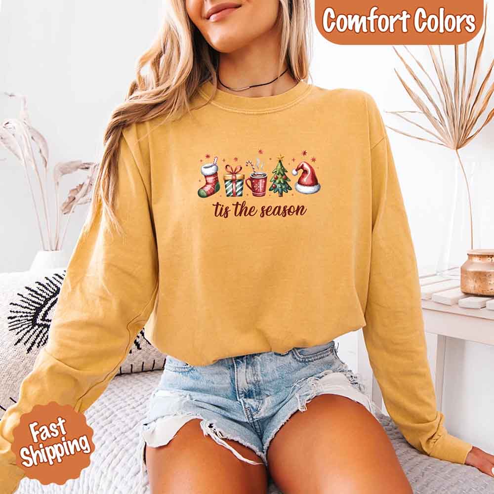 Tis The Season Comfort Colors Long Sleeve Christmas Shirt