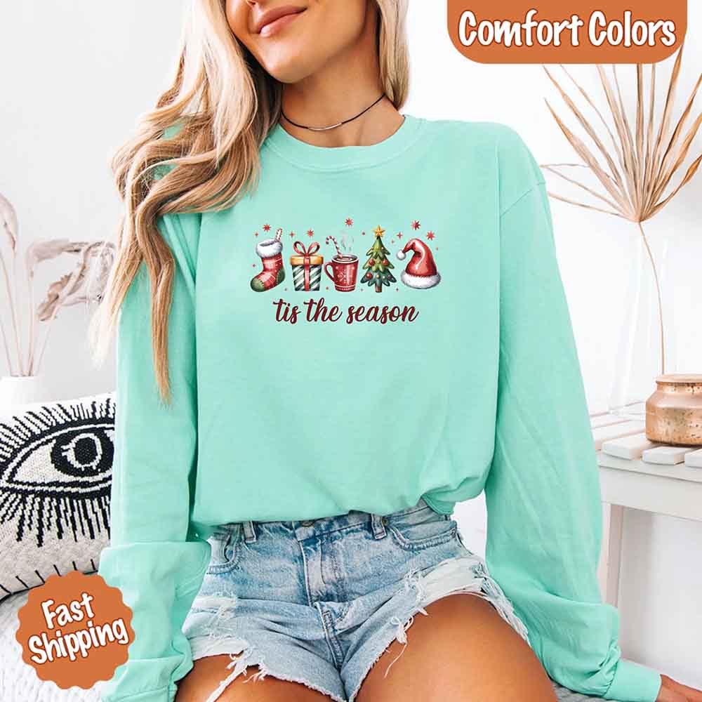 Tis The Season Comfort Colors Long Sleeve Christmas Shirt