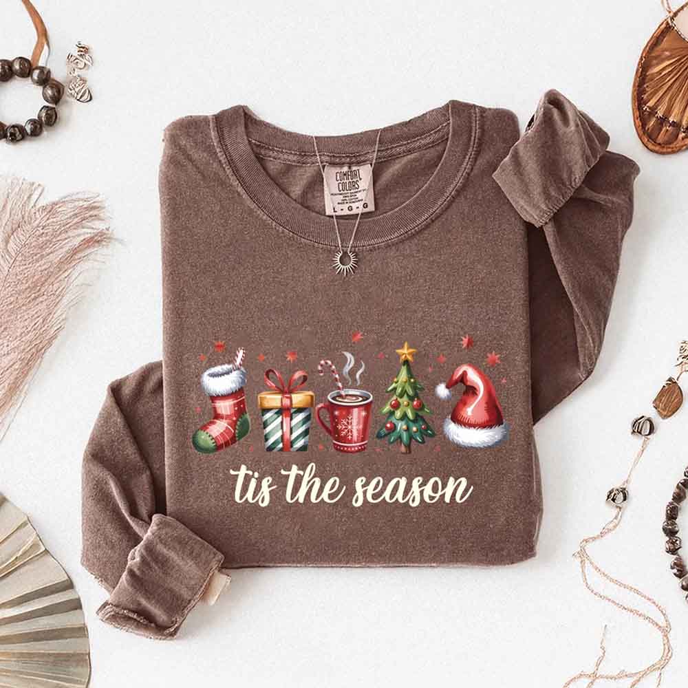 Tis The Season Comfort Colors Long Sleeve Christmas Shirt