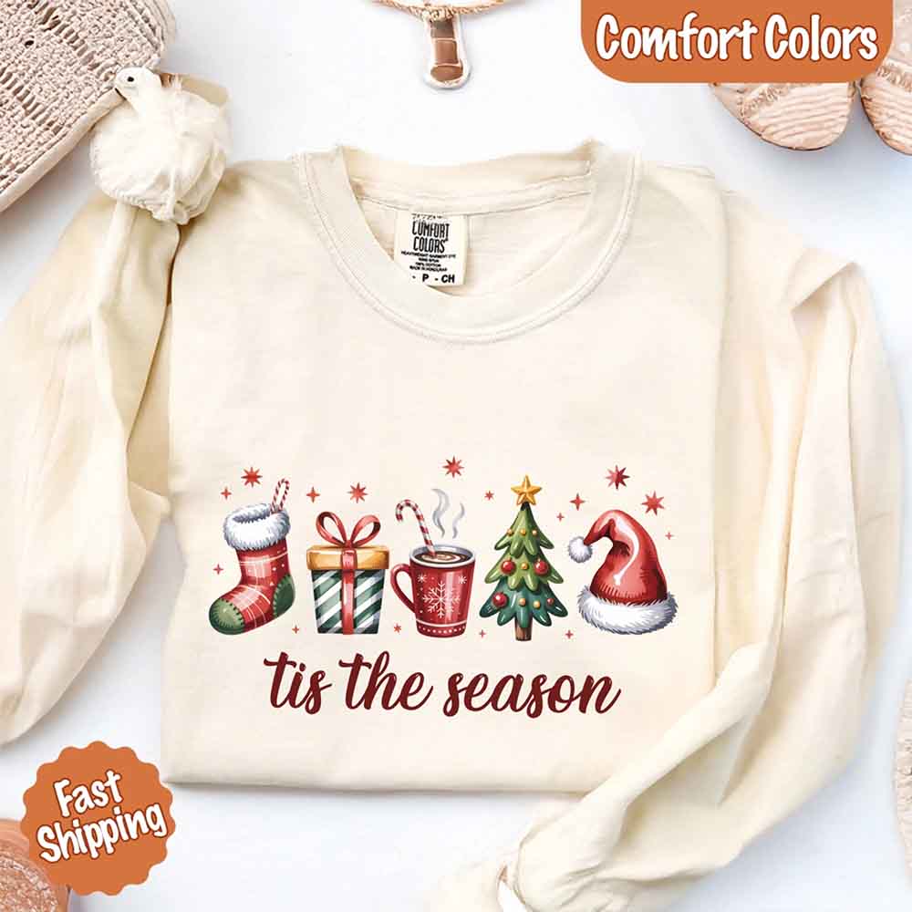 Tis The Season Comfort Colors Long Sleeve Christmas Shirt
