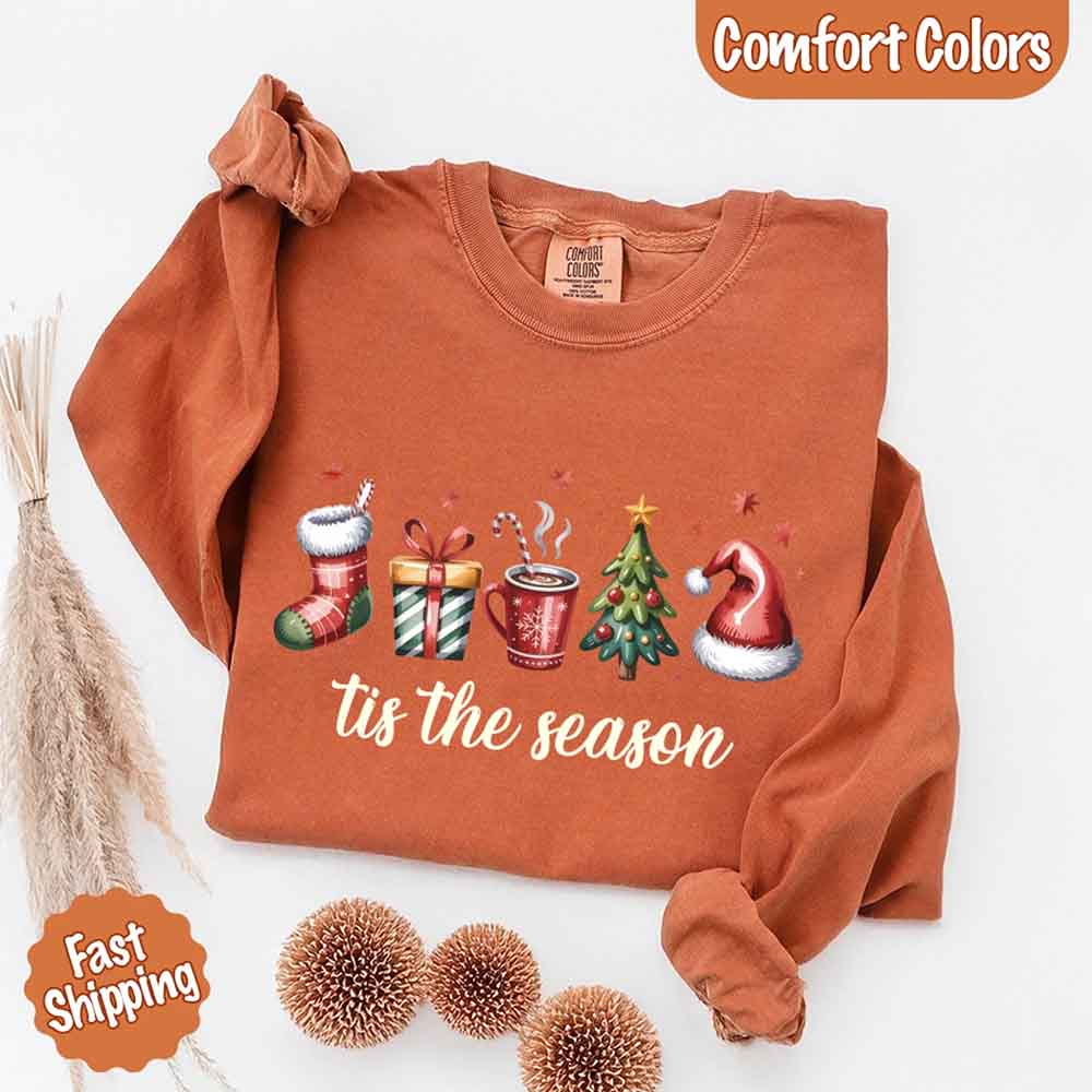 Tis The Season Comfort Colors Long Sleeve Christmas Shirt