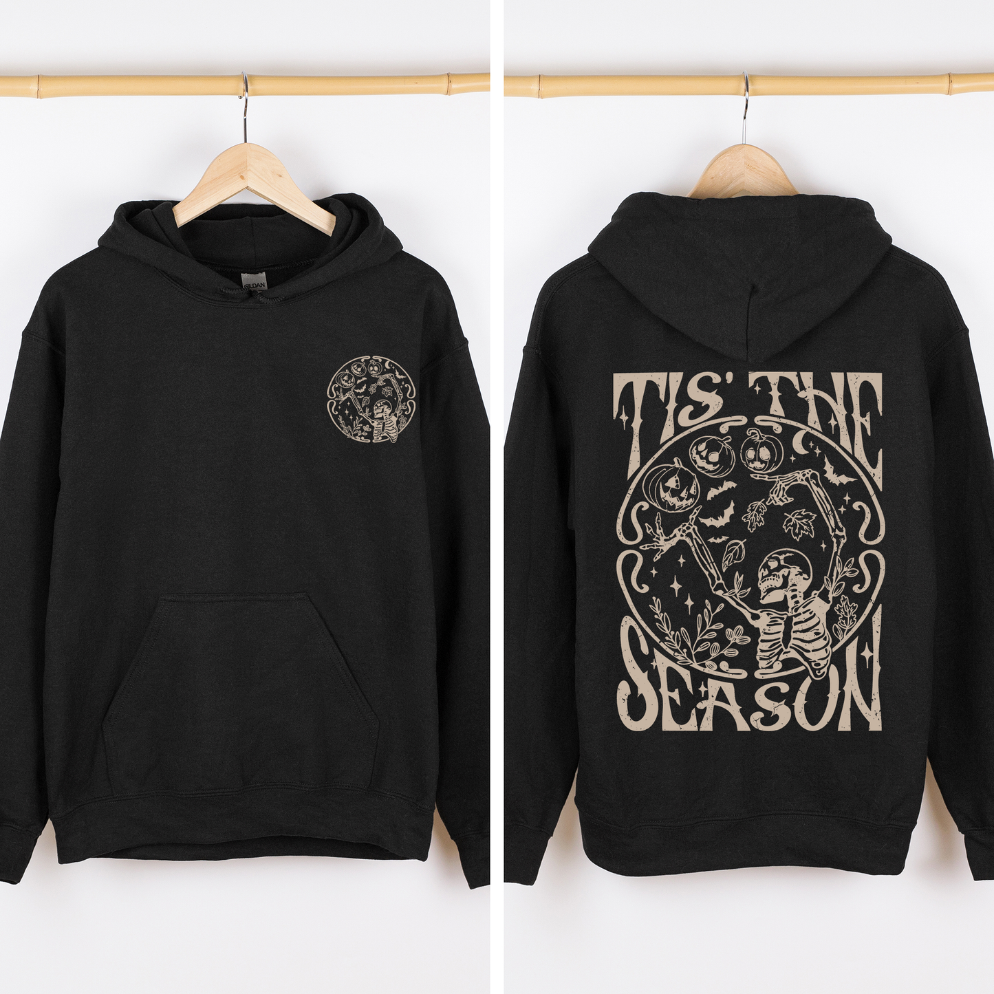 Tis The Season, Front and Back, Spooky, Skeleton, Funny, Halloween, Graphic Hoodie, Hooded Sweatshirt