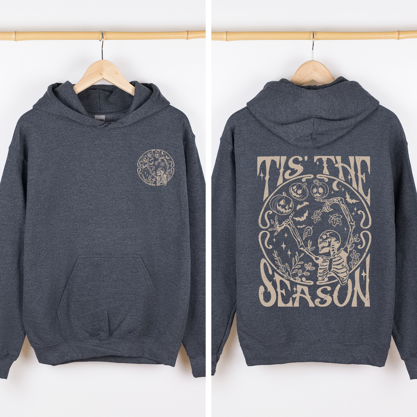 Tis The Season, Front and Back, Spooky, Skeleton, Funny, Halloween, Graphic Hoodie, Hooded Sweatshirt