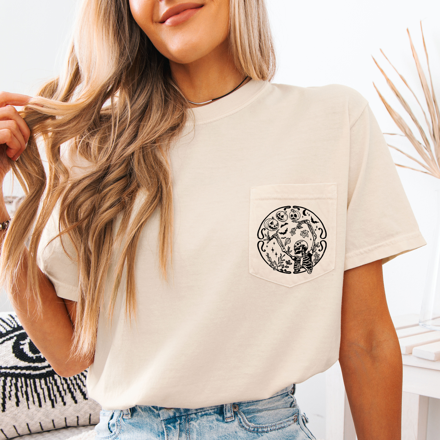 Tis The Season, Spooky, Skeleton, Funny, Halloween, Creepy, Comfort Colors Pocket T-Shirt