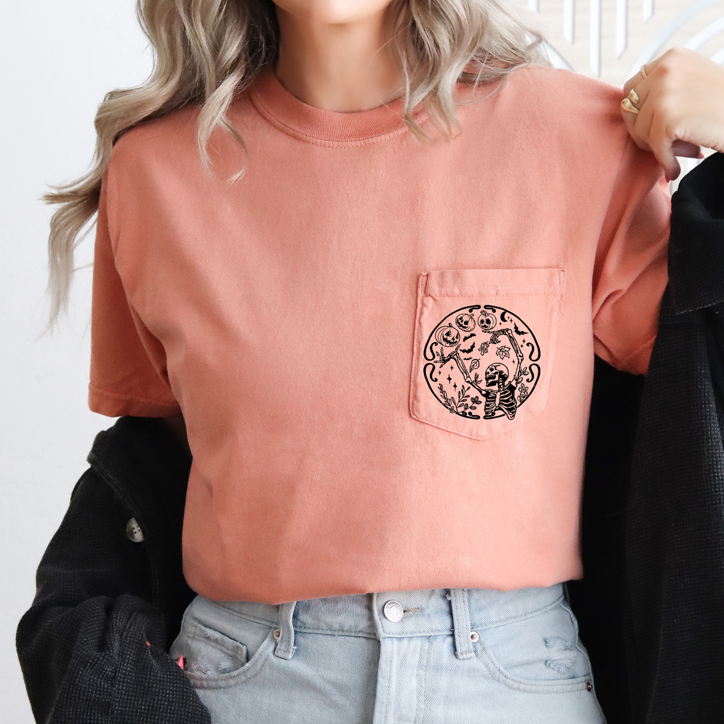 Tis The Season, Spooky, Skeleton, Funny, Halloween, Creepy, Comfort Colors Pocket T-Shirt