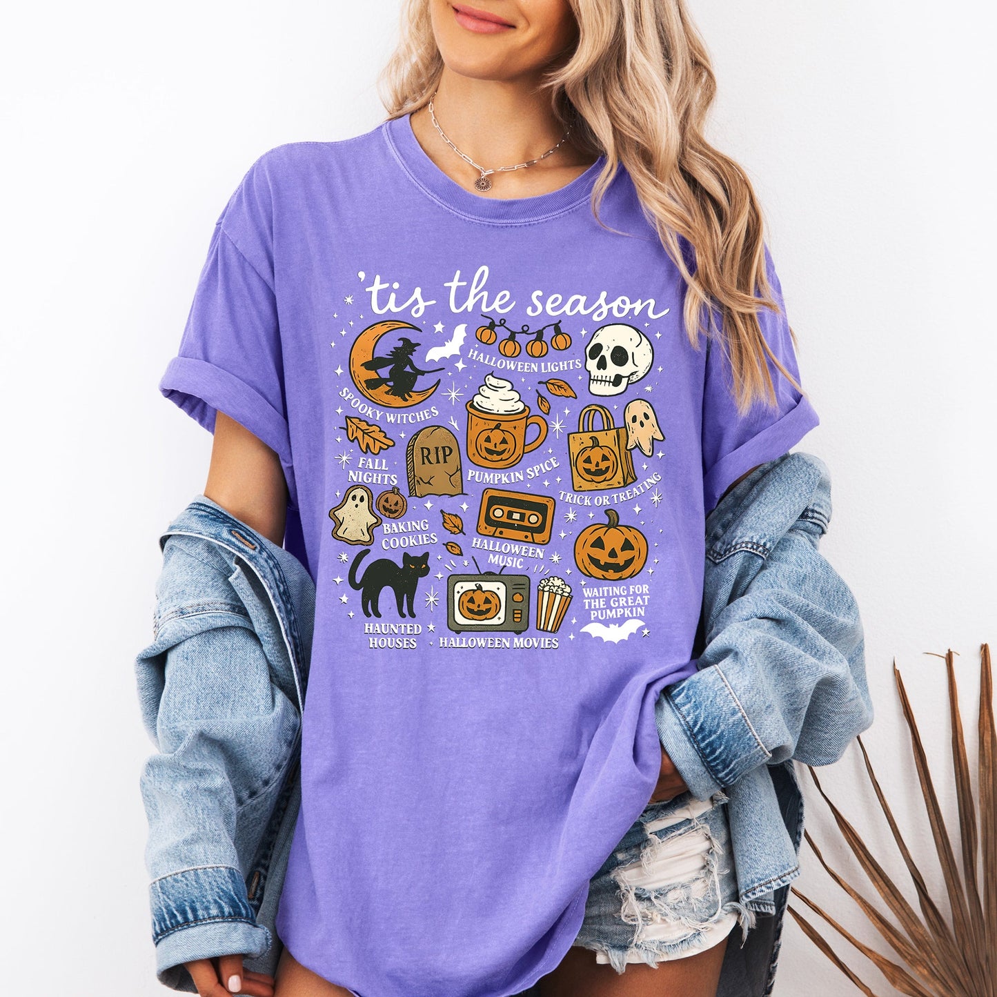 Tis The Season, Halloween, Skeleton, Black Cat, Witch, Ghost, Pumpkin, Comfort Colors T-Shirt