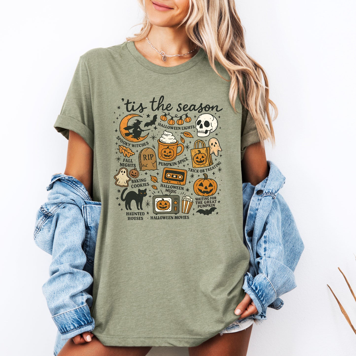 Tis The Season, Halloween, Skeleton, Black Cat, Witch, Ghost, Pumpkin, Tshirt