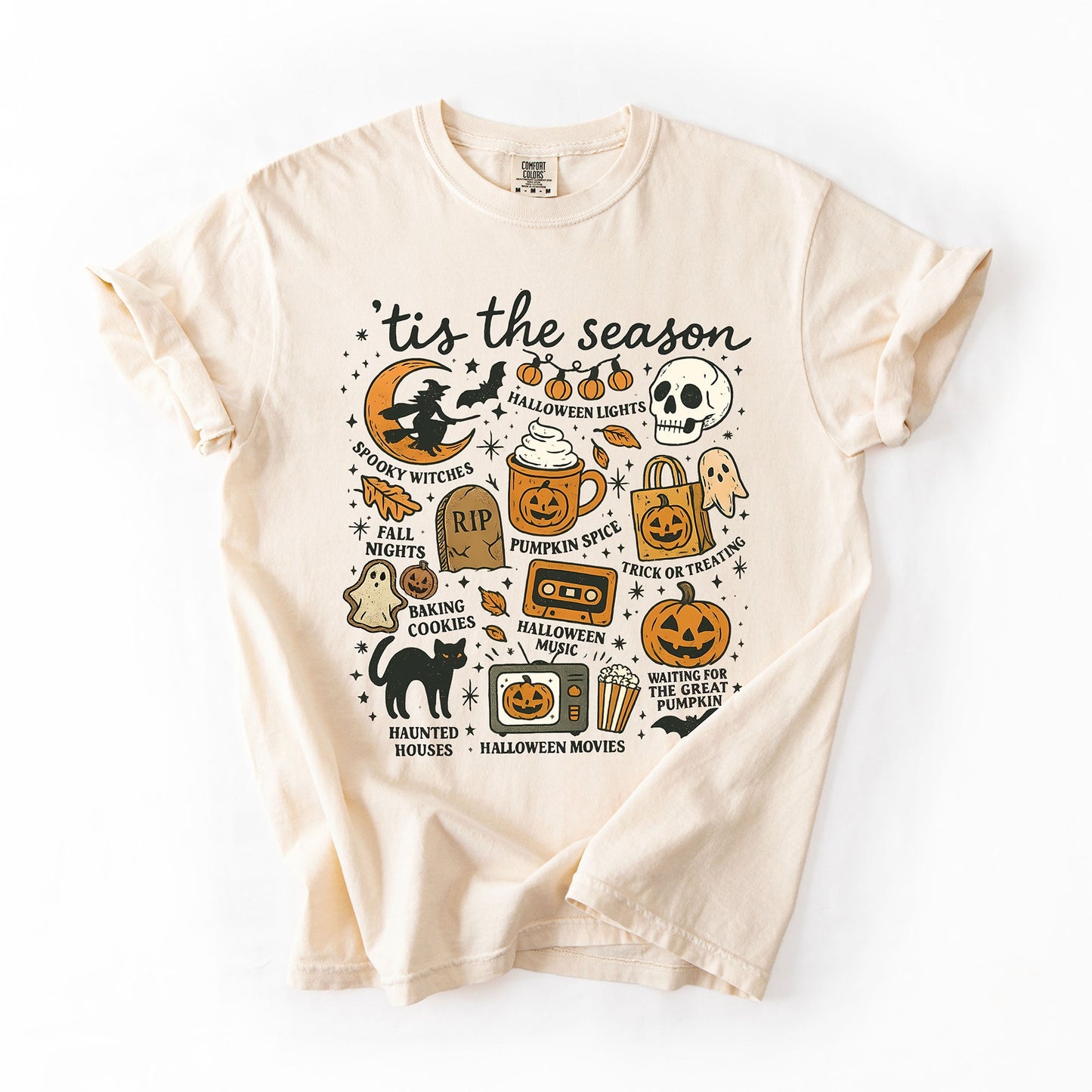 Tis The Season, Halloween, Skeleton, Black Cat, Witch, Ghost, Pumpkin, Comfort Colors T-Shirt