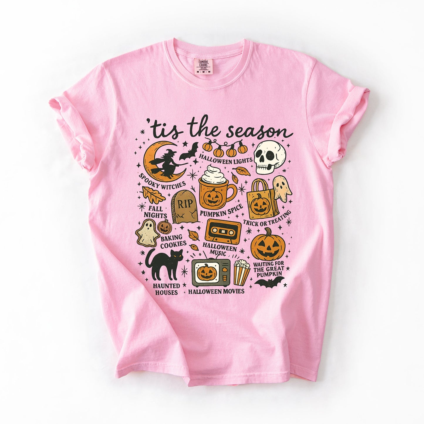 Tis The Season, Halloween, Skeleton, Black Cat, Witch, Ghost, Pumpkin, Comfort Colors T-Shirt
