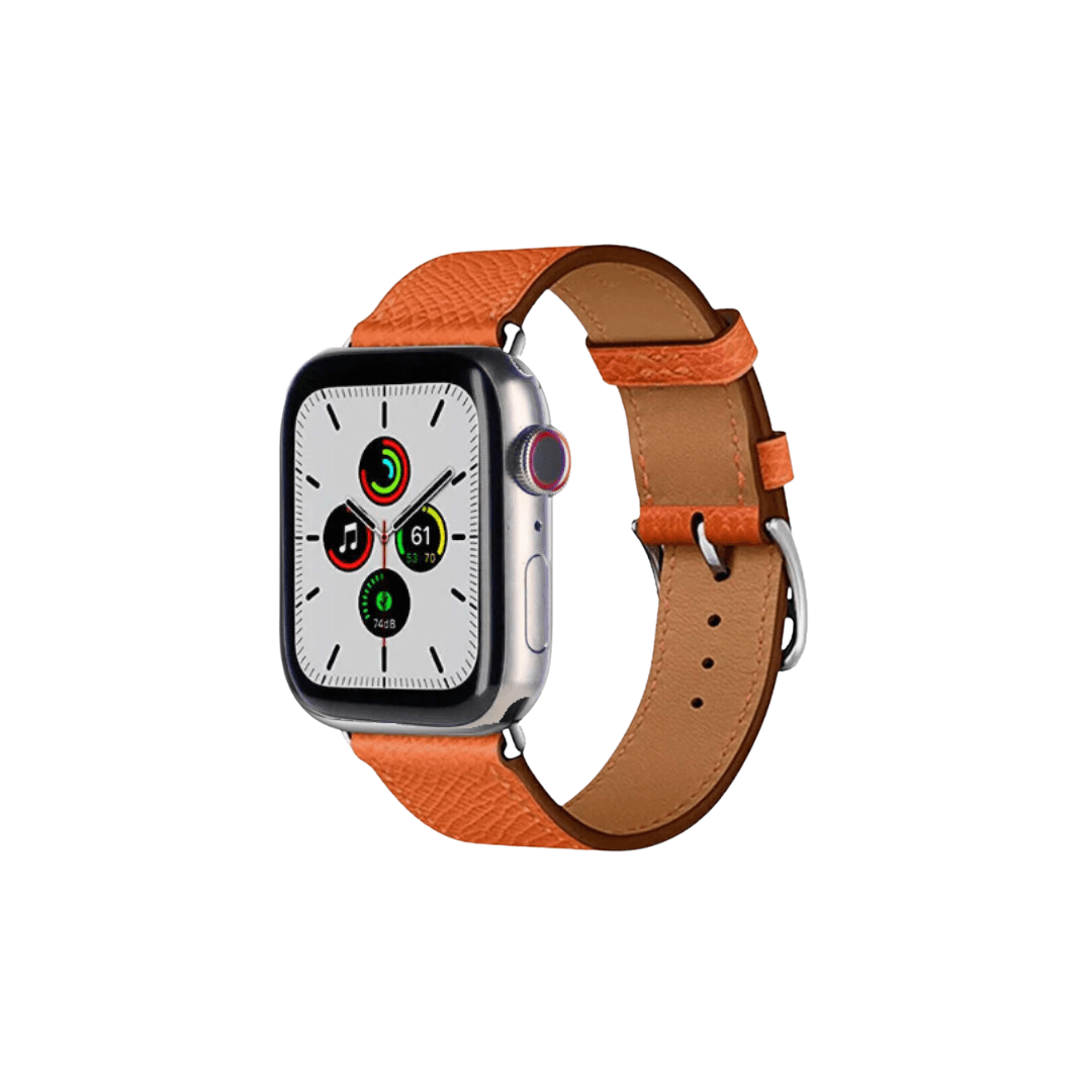 Apple Watch Series 7 (2021) GPS/Cellular A2477  - 45mm Titanium Case - Orange Faux Leather Band