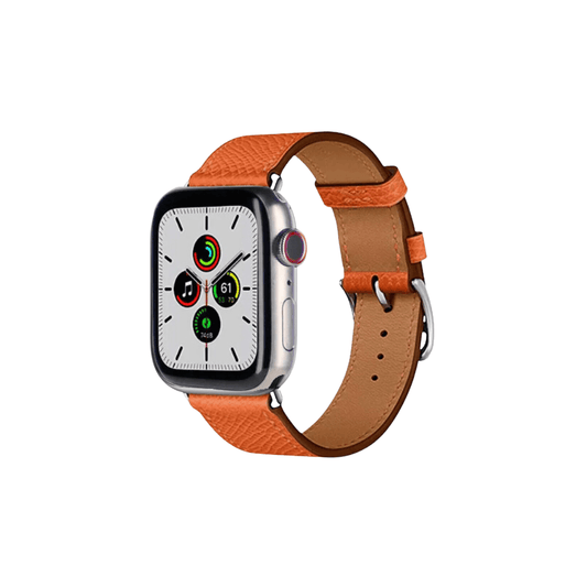 Apple Watch Series 7 (2021) GPS/Cellular A2477  - 45mm Titanium Case - Orange Faux Leather Band