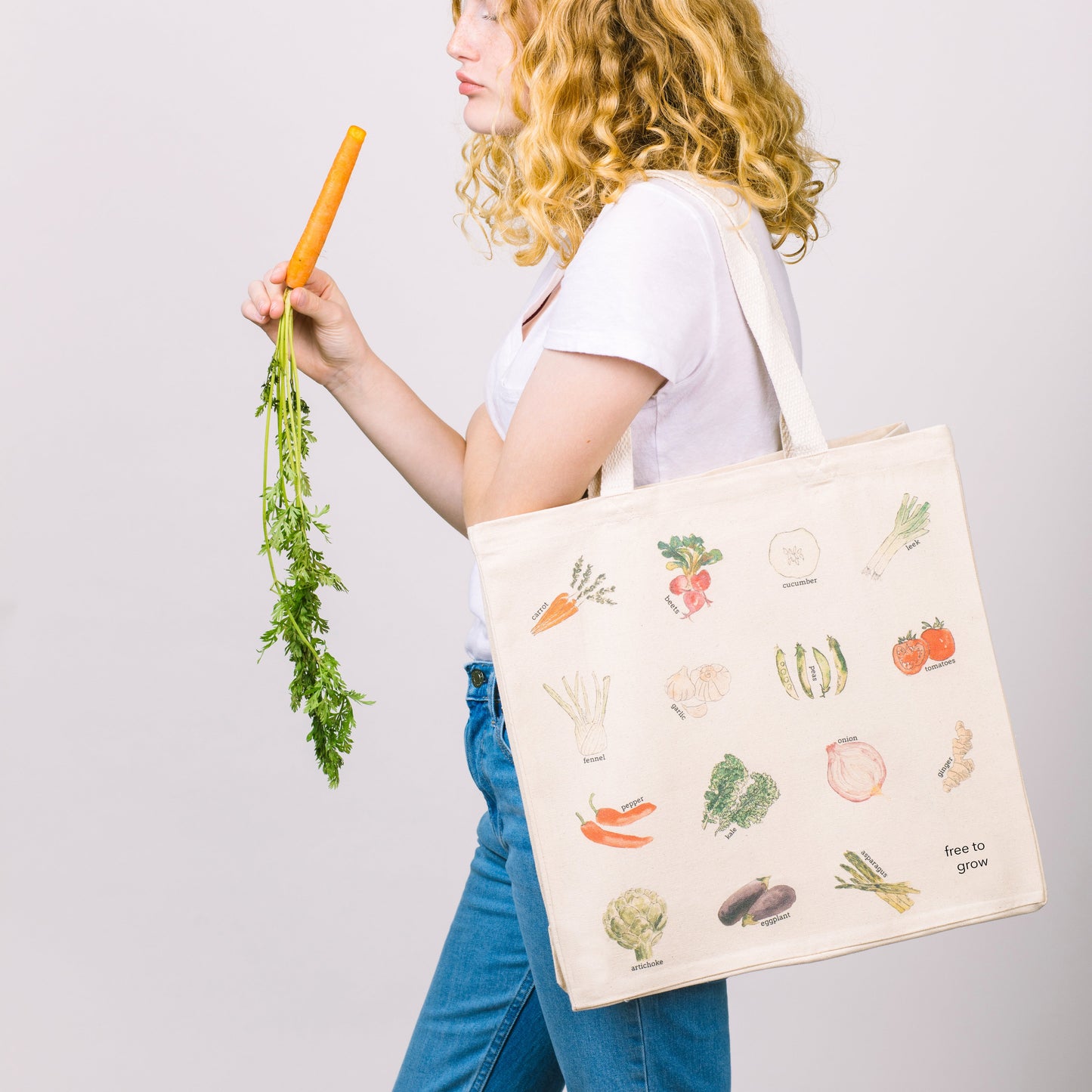 Free to Grow Veggies Tote Sturdy Cotton Canvas Carry Bag