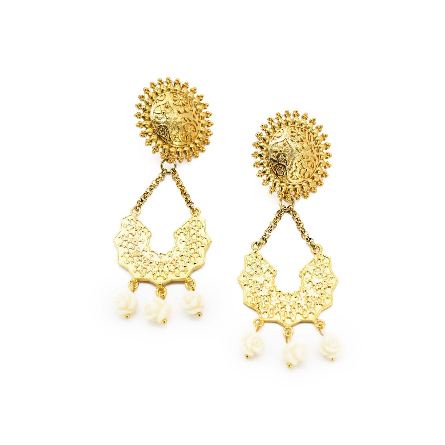 Tranquility Roses 22k Gold Handmade Earrings ADIBA