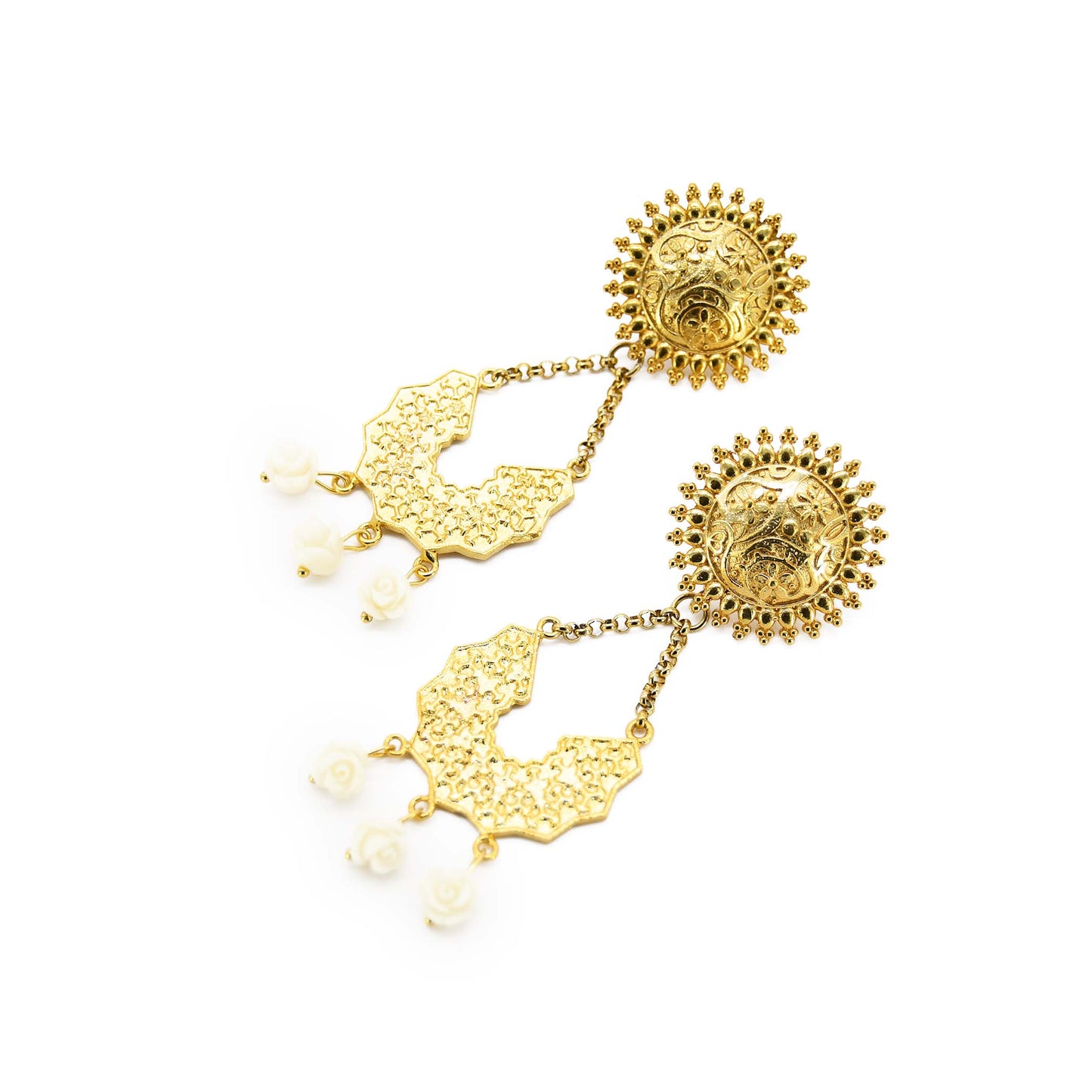 Tranquility Roses 22k Gold Handmade Earrings ADIBA