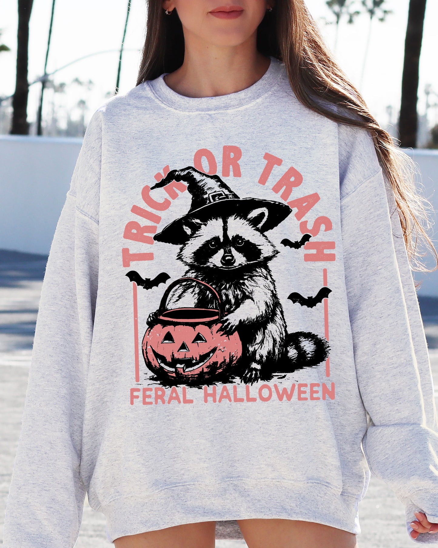 Trick or Trash, Feral Halloween, Raccoon, Trick Or Treat, Funny, Meme, Witch, Costume Sweatshirt