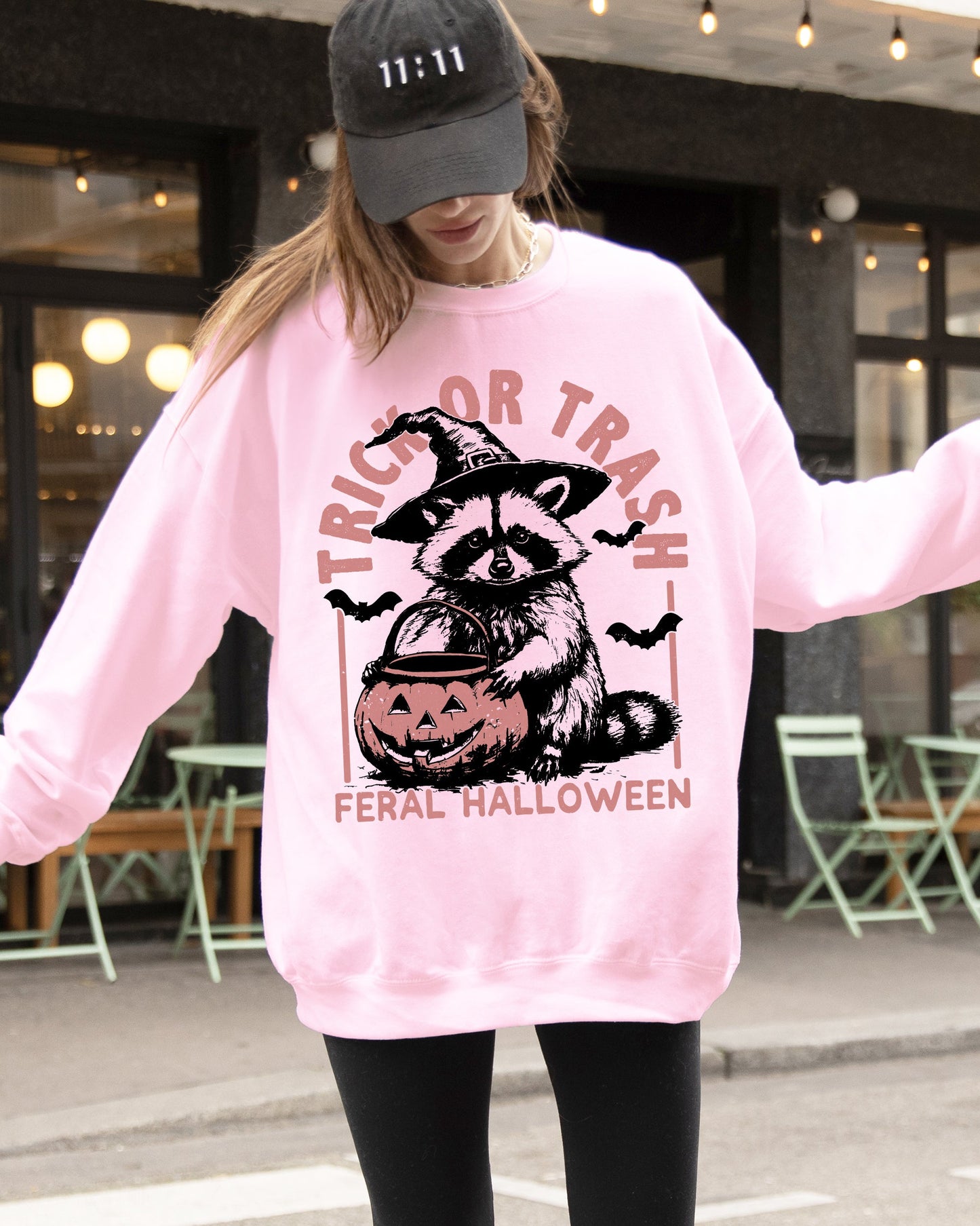 Trick or Trash, Feral Halloween, Raccoon, Trick Or Treat, Funny, Meme, Witch, Costume Sweatshirt