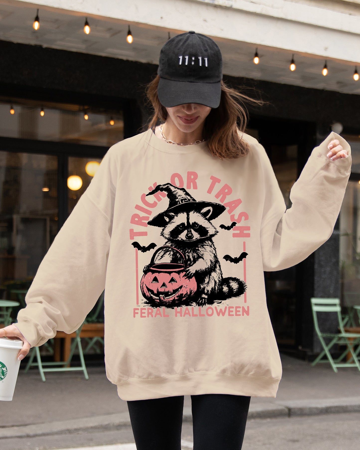 Trick or Trash, Feral Halloween, Raccoon, Trick Or Treat, Funny, Meme, Witch, Costume Sweatshirt