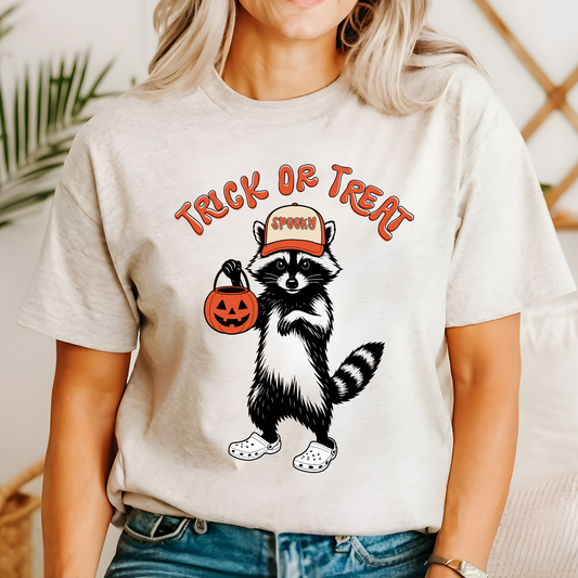 Trick or Treat, Feral Raccoon, Funny, Spooky, Halloween, Trending Graphic Tee, Tshirt