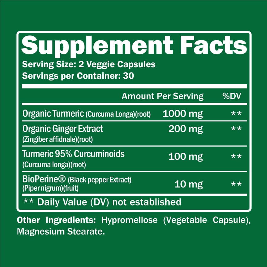 Organic Turmeric + Ginger 60 Capsules
