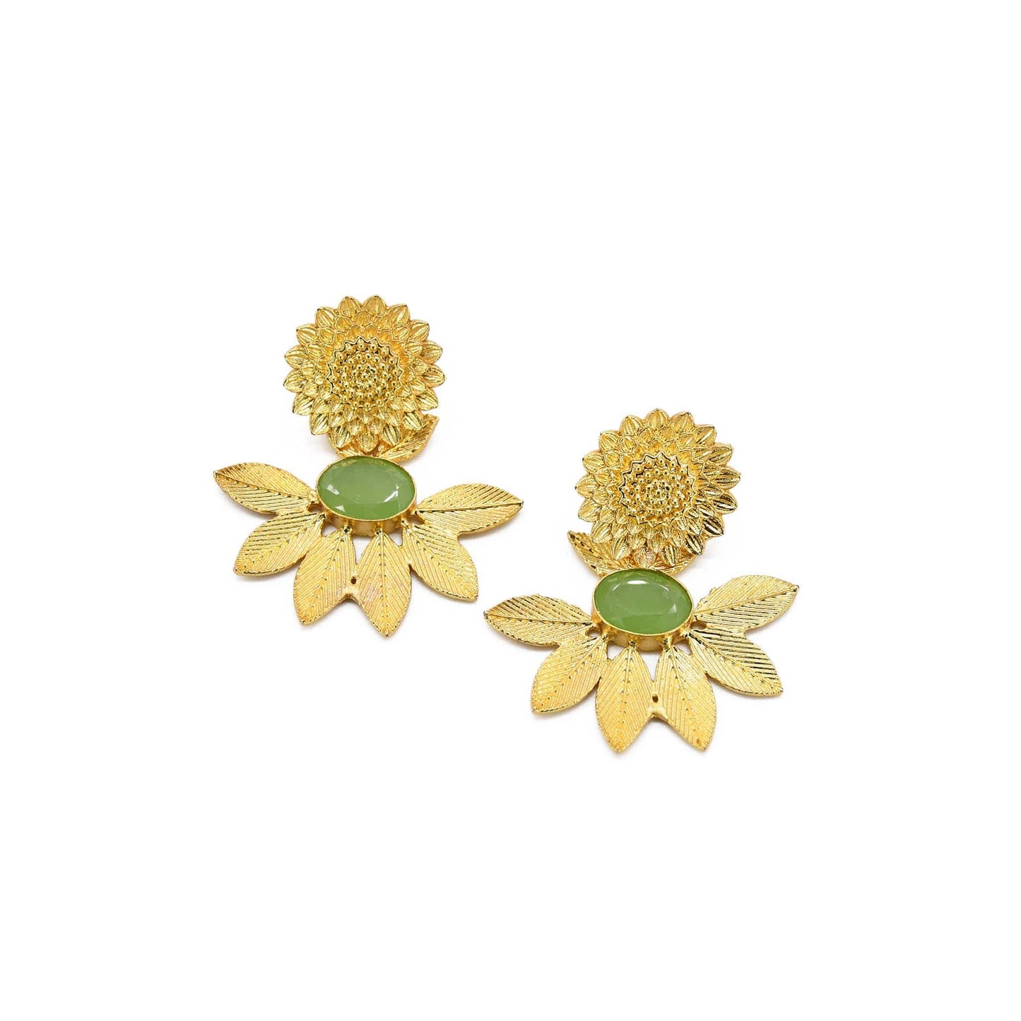 Tutsan 22k Gold Plated Brass Earrings with Prehnite Chalcedony Stone ADIBA