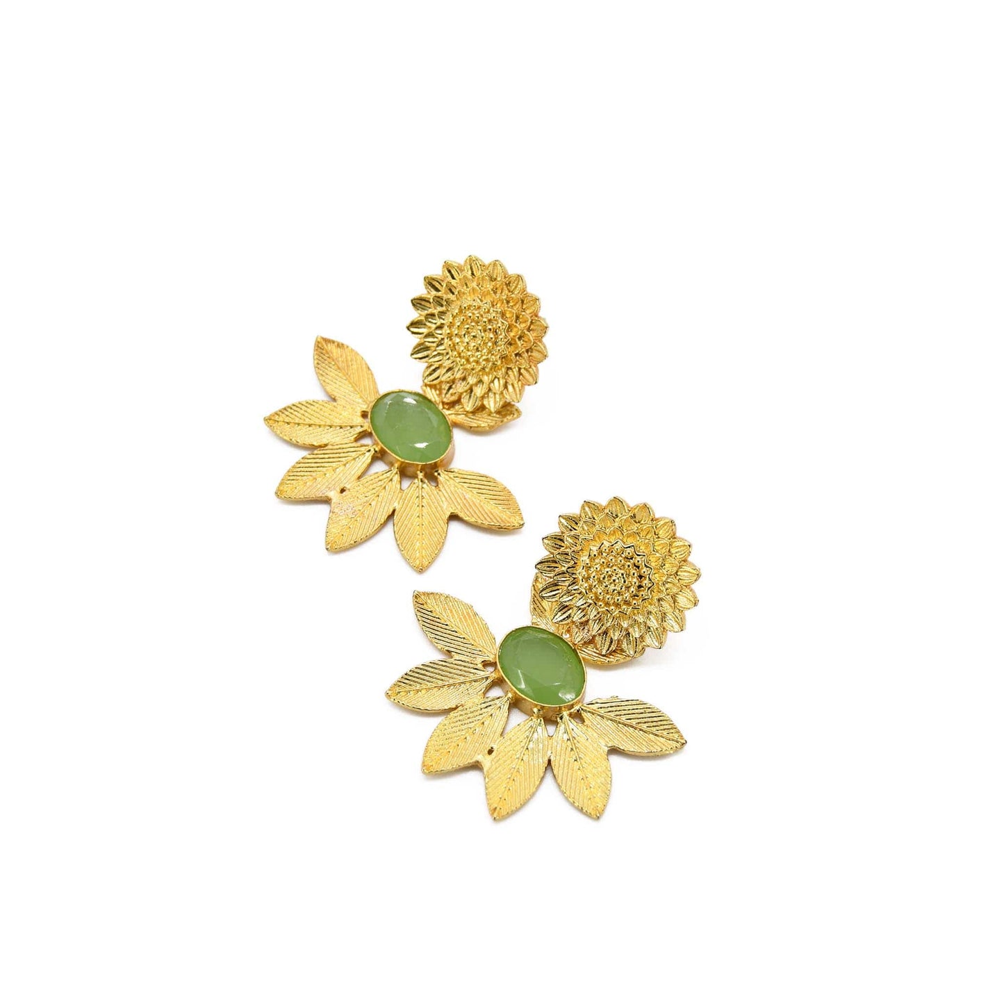 Tutsan 22k Gold Plated Brass Earrings with Prehnite Chalcedony Stone ADIBA