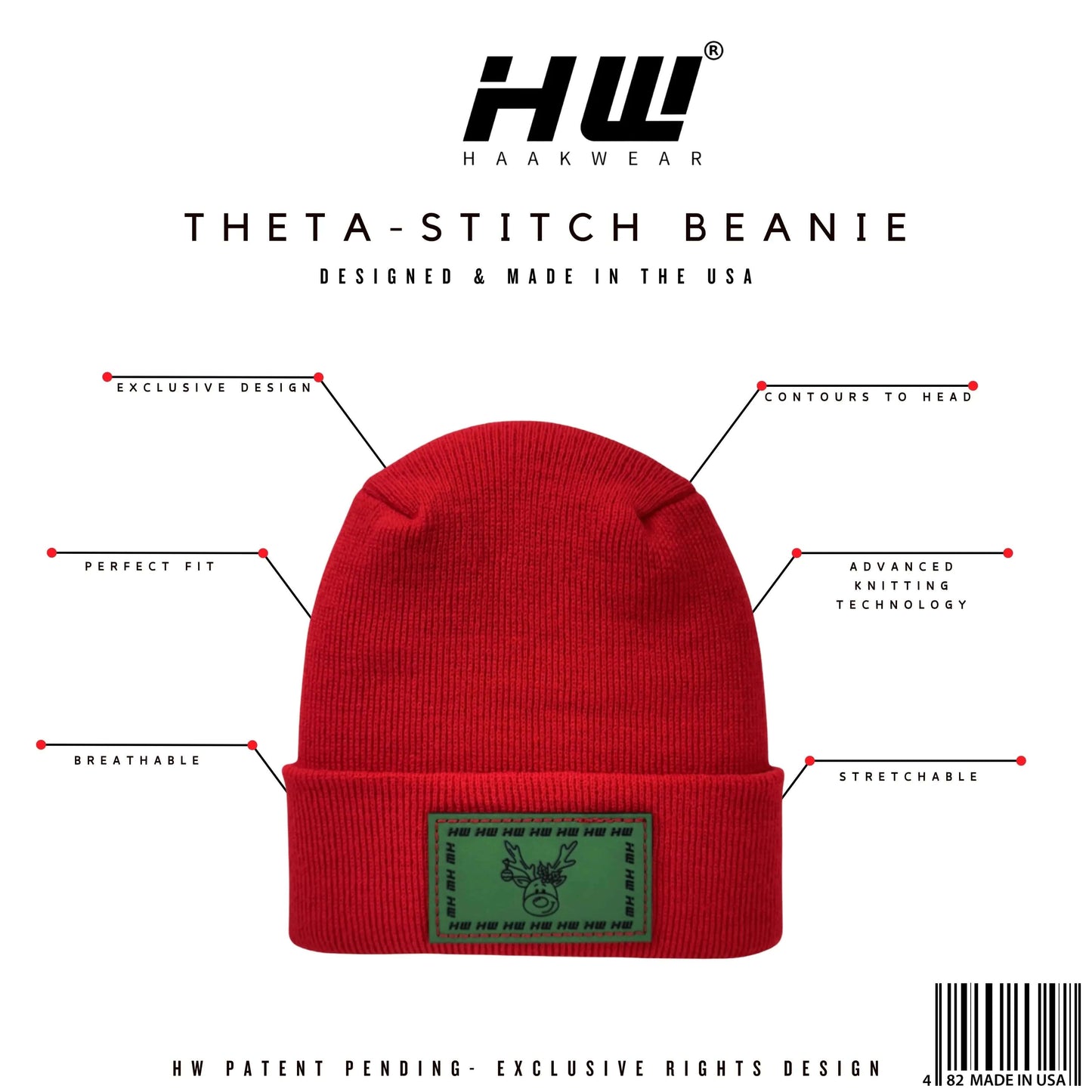 Christmas Reindeer H-Stitch Beanie Red Limited Edition Haakwear