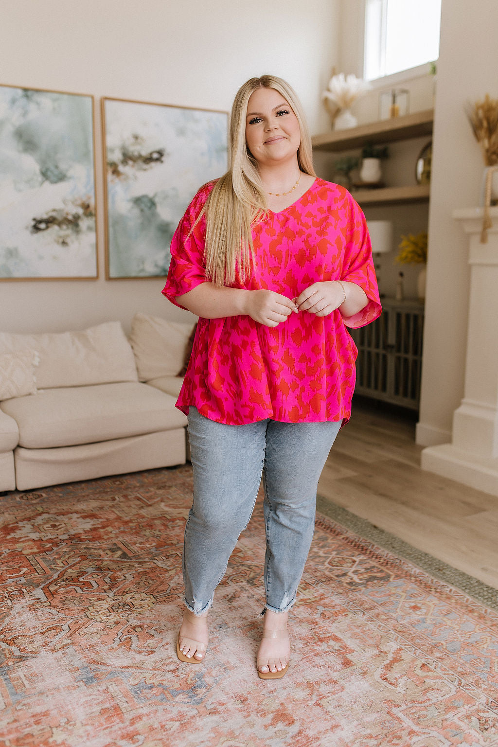 Animal Print Oversized V-Neck Blouse Unforgettable