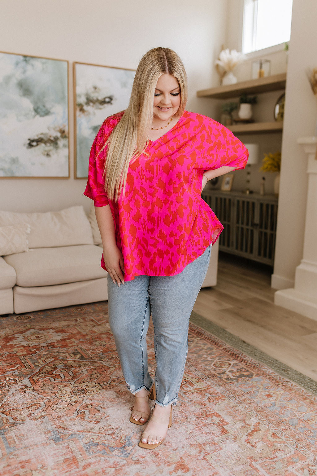 Animal Print Oversized V-Neck Blouse Unforgettable