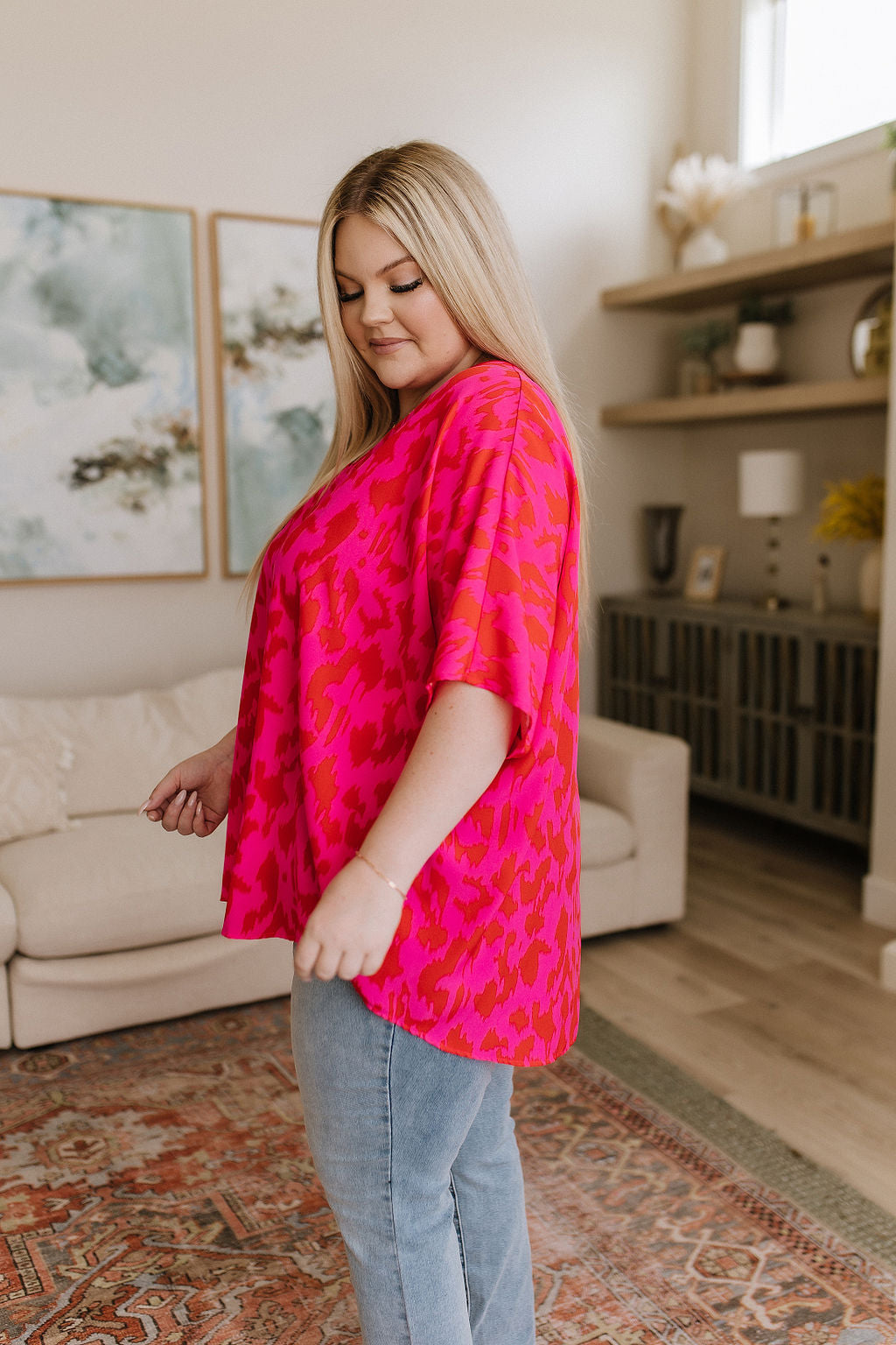 Animal Print Oversized V-Neck Blouse Unforgettable