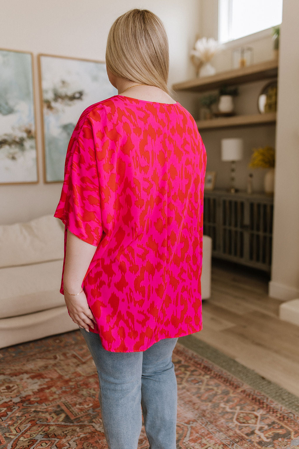 Animal Print Oversized V-Neck Blouse Unforgettable
