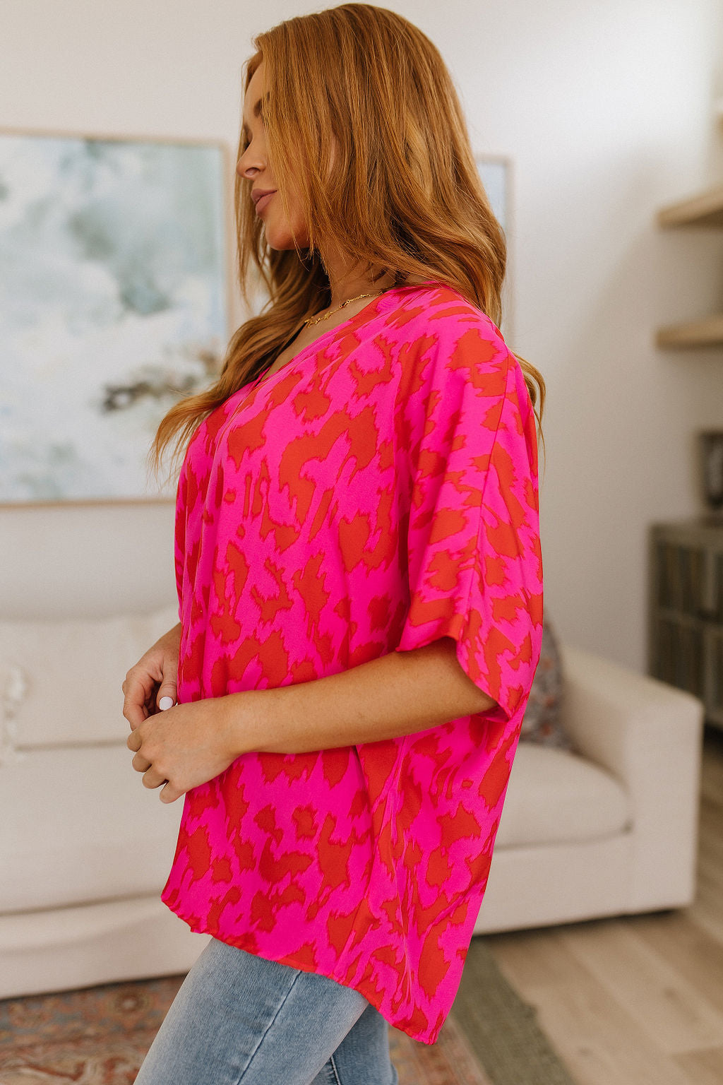 Animal Print Oversized V-Neck Blouse Unforgettable