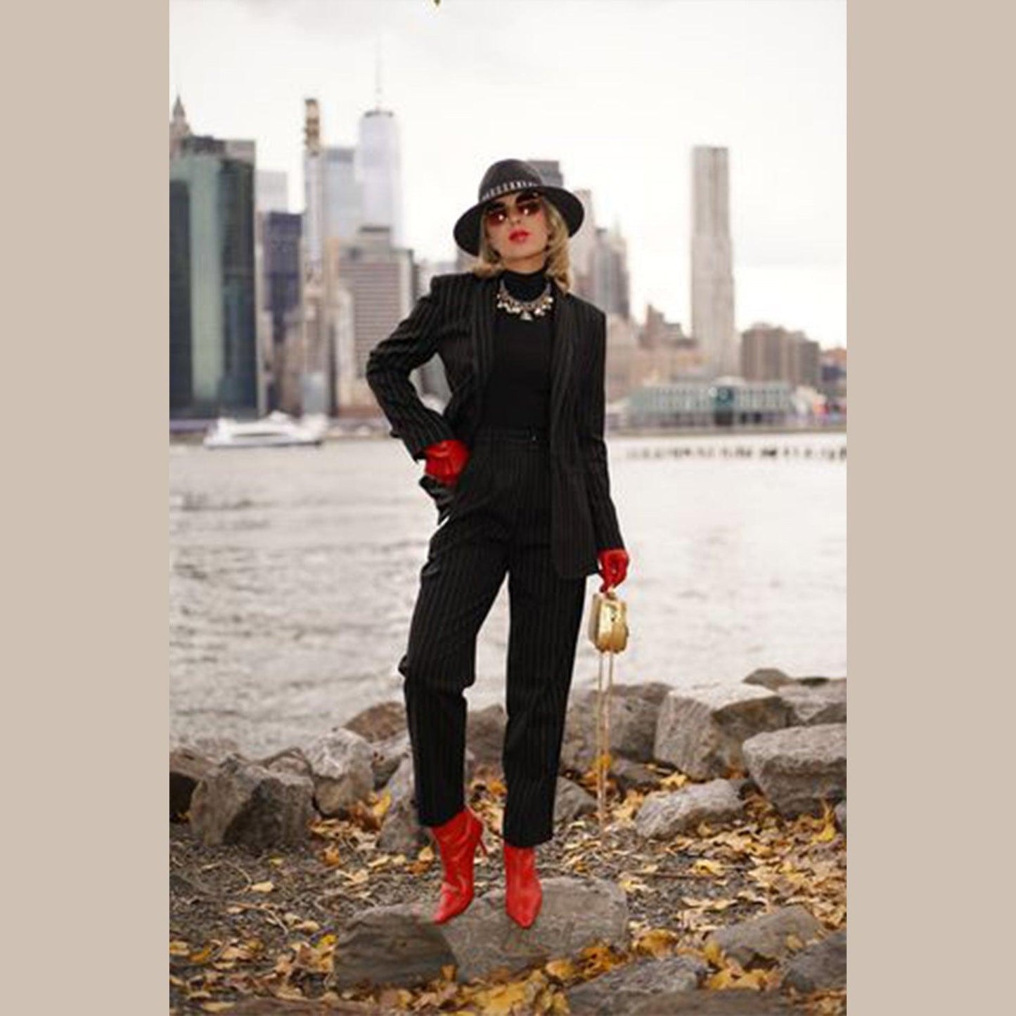 Black Pinstripes Tailored Suit Pants Women’s Office Trousers