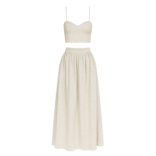 Sand Linen Cropped Top and Matching Skirt 100% Egyptian Linen ADIBA